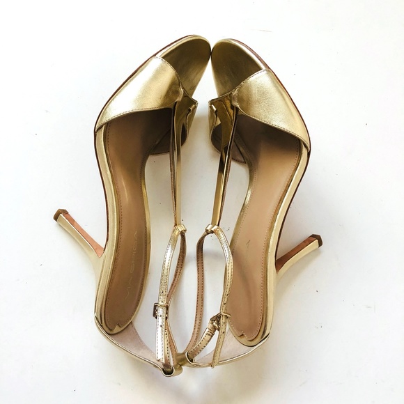Via Spiga Gold Leather Open Toe Heels Sandals - Picture 7 of 13